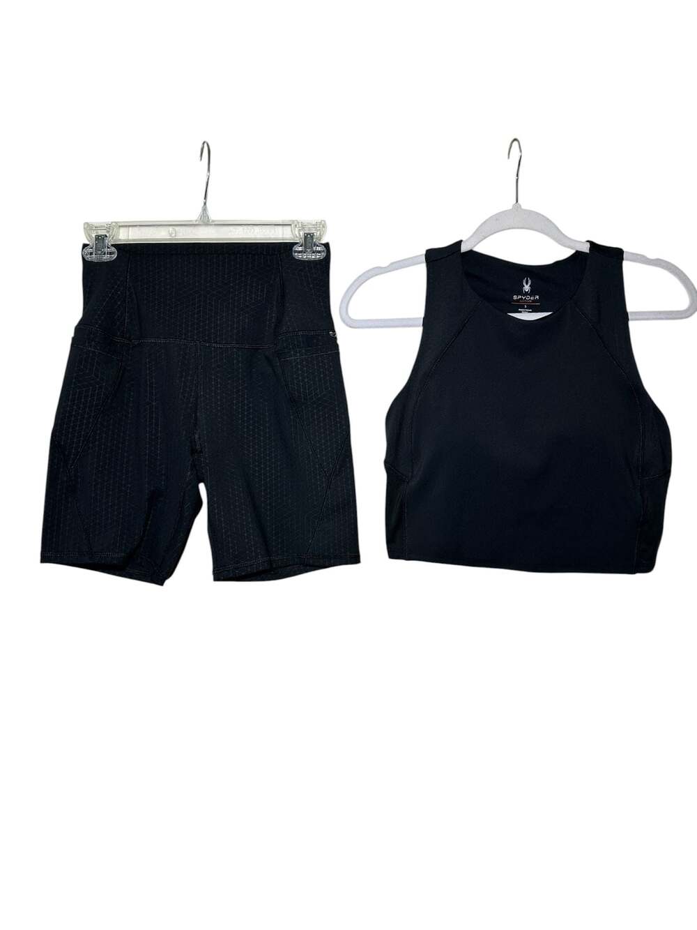 Spyder Active Women's Black Crop Top and Biker Shorts Athletic Set Size Small